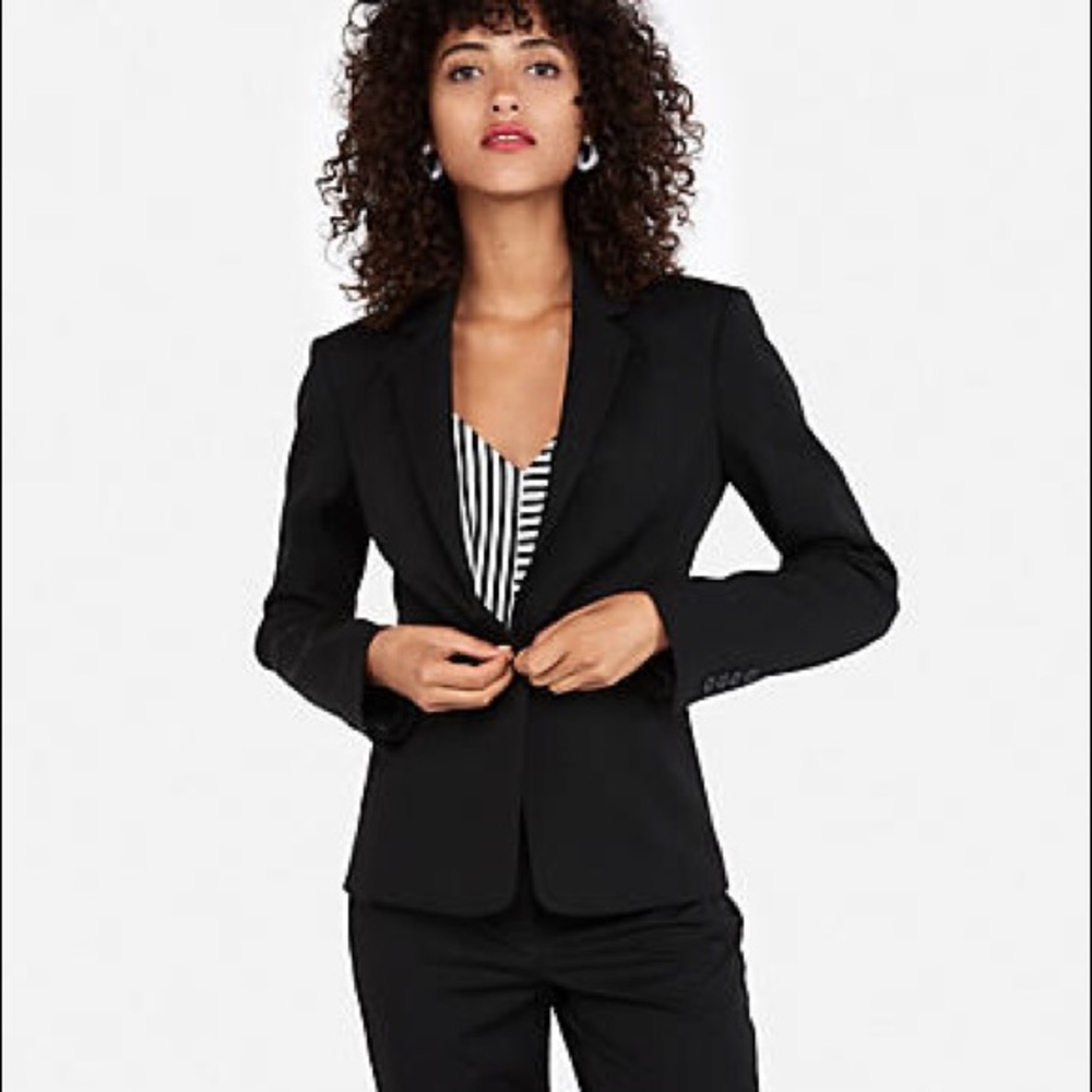 Express Notch Collar One Button Black Blazer - Picture 1 of 8
